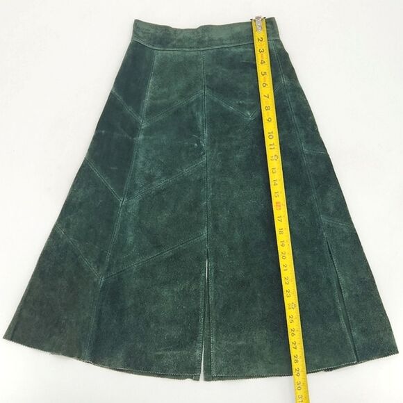 Montgomery Ward Tannery Leather Midi Skirt Size 7/8 Chevron Patchwork Western - Picture 9 of 11